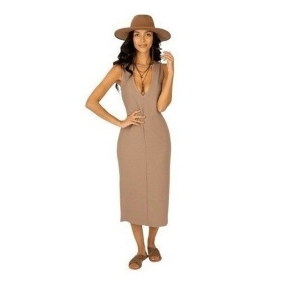Joyfolie Mia Joy‎ Lizette Slip Dress in Warm Taupe Ribbed Knit Midi XXL